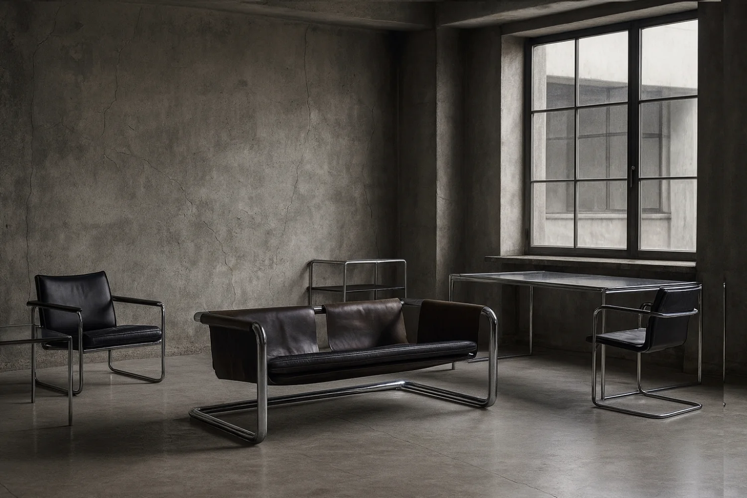 Brutalist leather sofa, 1950s