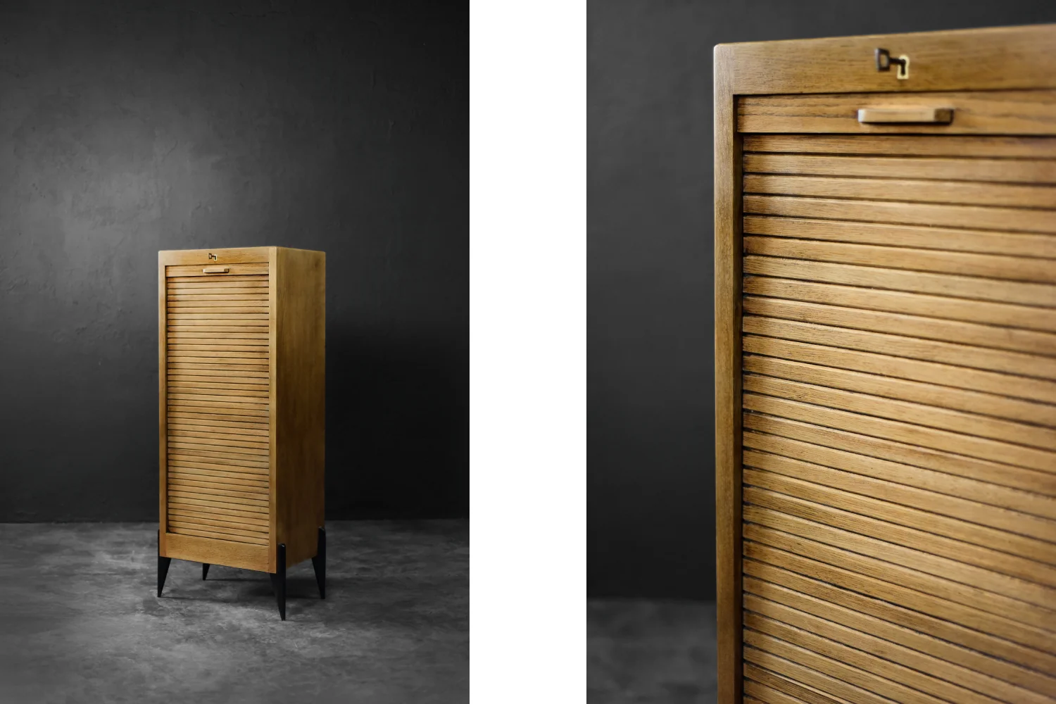 Industrial Tambour Cabinet with Multiple Drawers, Denmark, 1950s