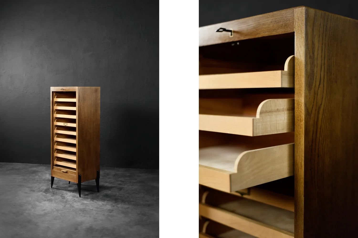 Industrial Tambour Cabinet with Multiple Drawers, Denmark, 1950s