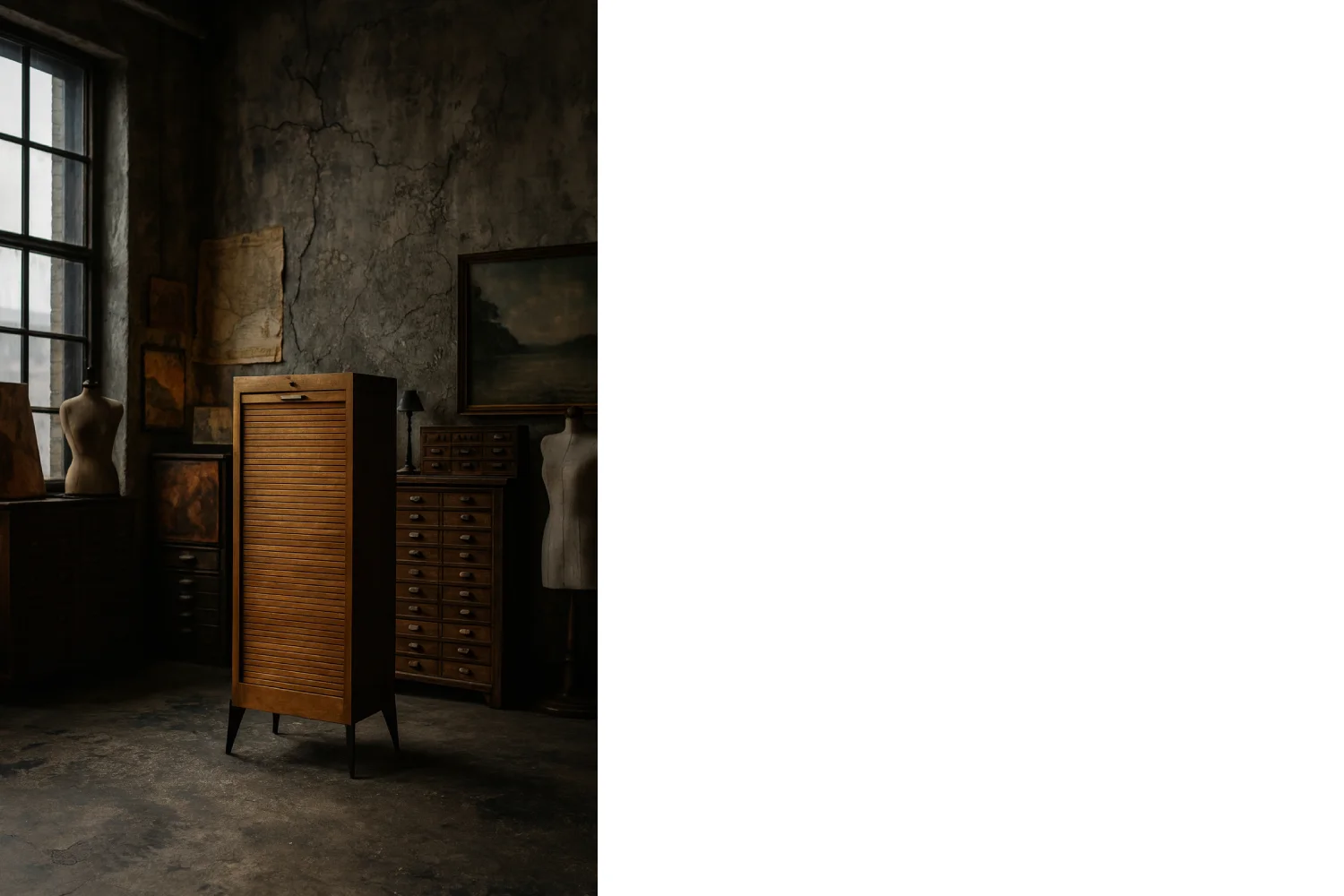Industrial Tambour Cabinet with Multiple Drawers, Denmark, 1950s