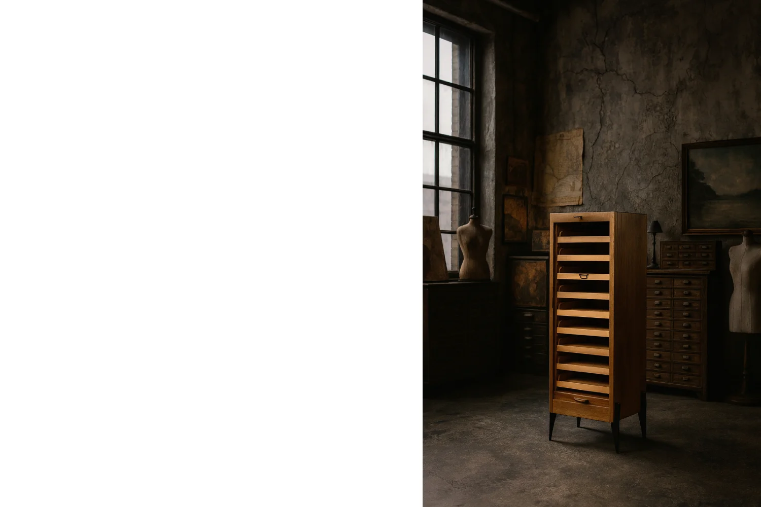 Industrial Tambour Cabinet with Multiple Drawers, Denmark, 1950s