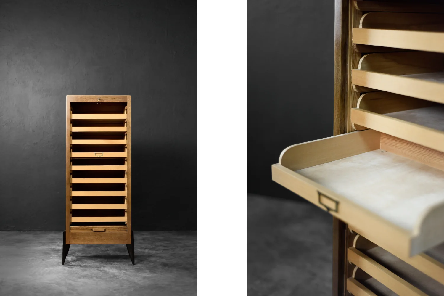Industrial Tambour Cabinet with Multiple Drawers, Denmark, 1950s