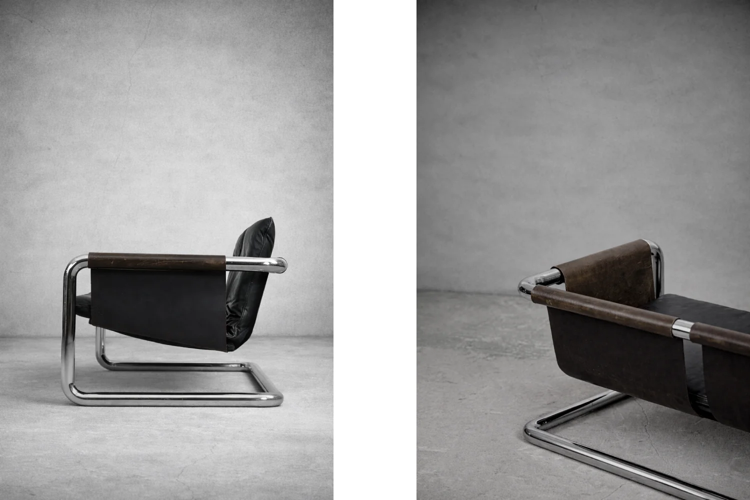 Brutalist leather sofa, 1950s