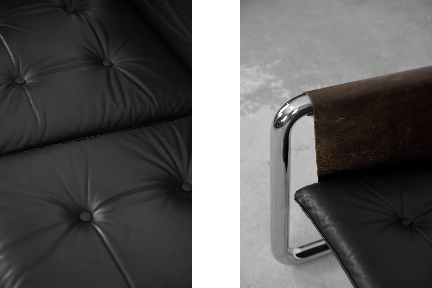Brutalist leather sofa, 1950s