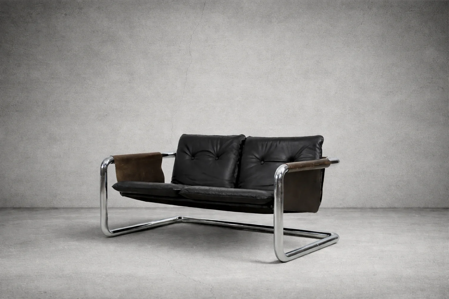 Brutalist leather sofa, 1950s