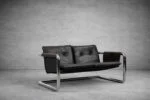 Brutalist leather sofa, 1950s
