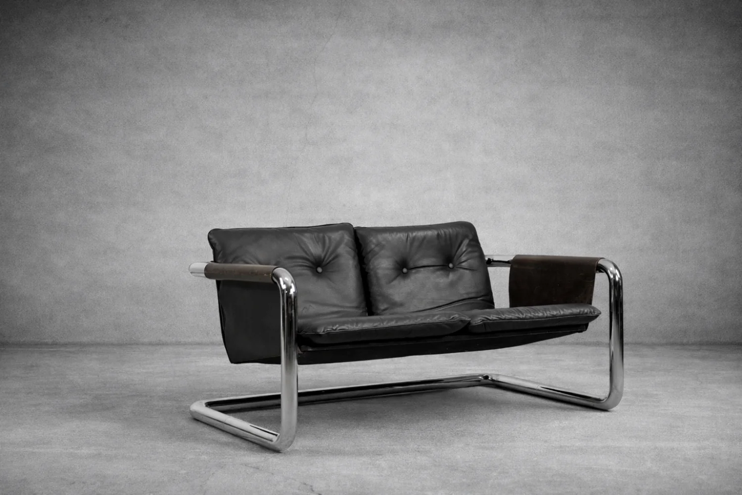 Brutalist leather sofa, 1950s