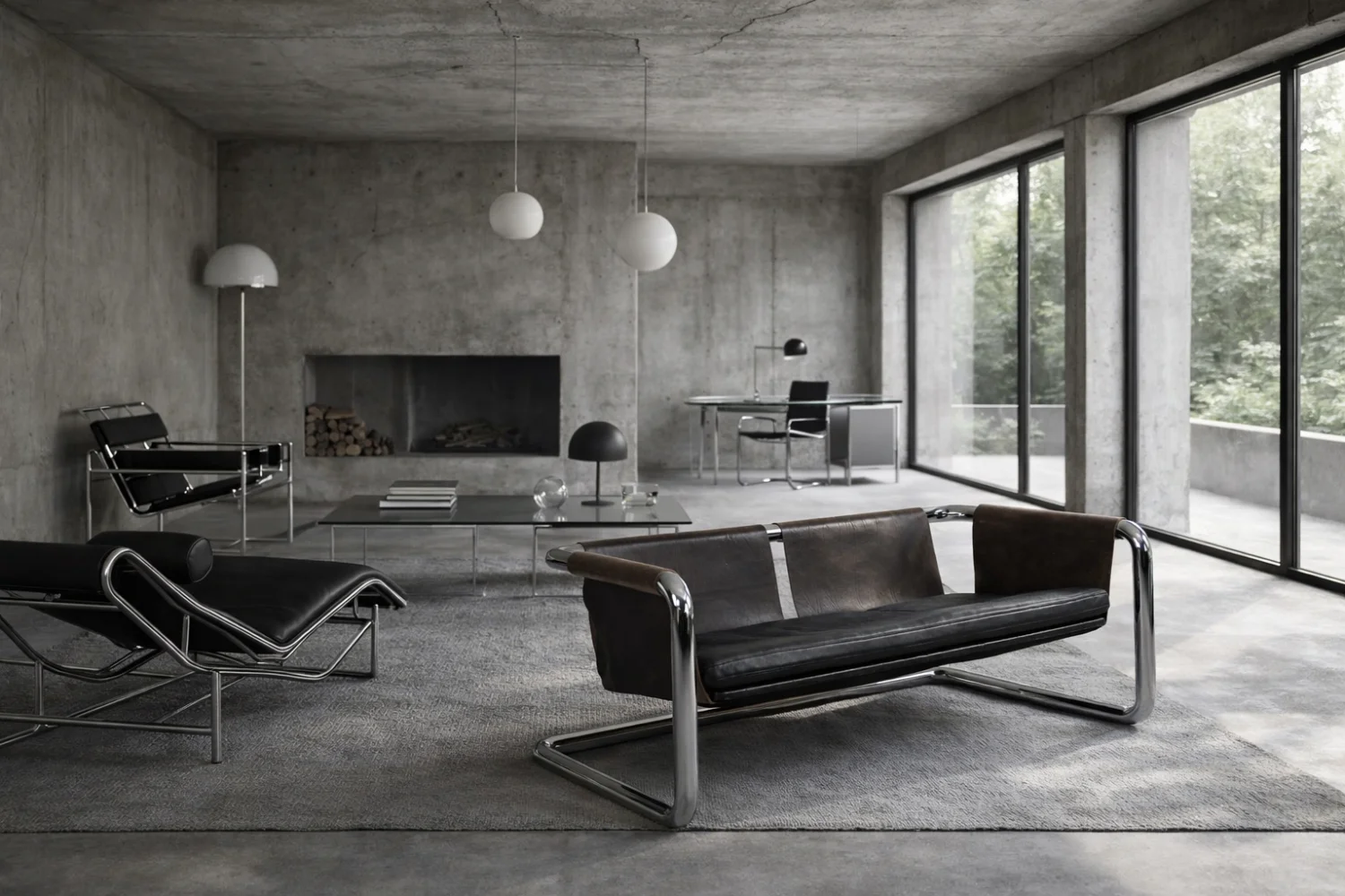 Brutalist leather sofa, 1950s