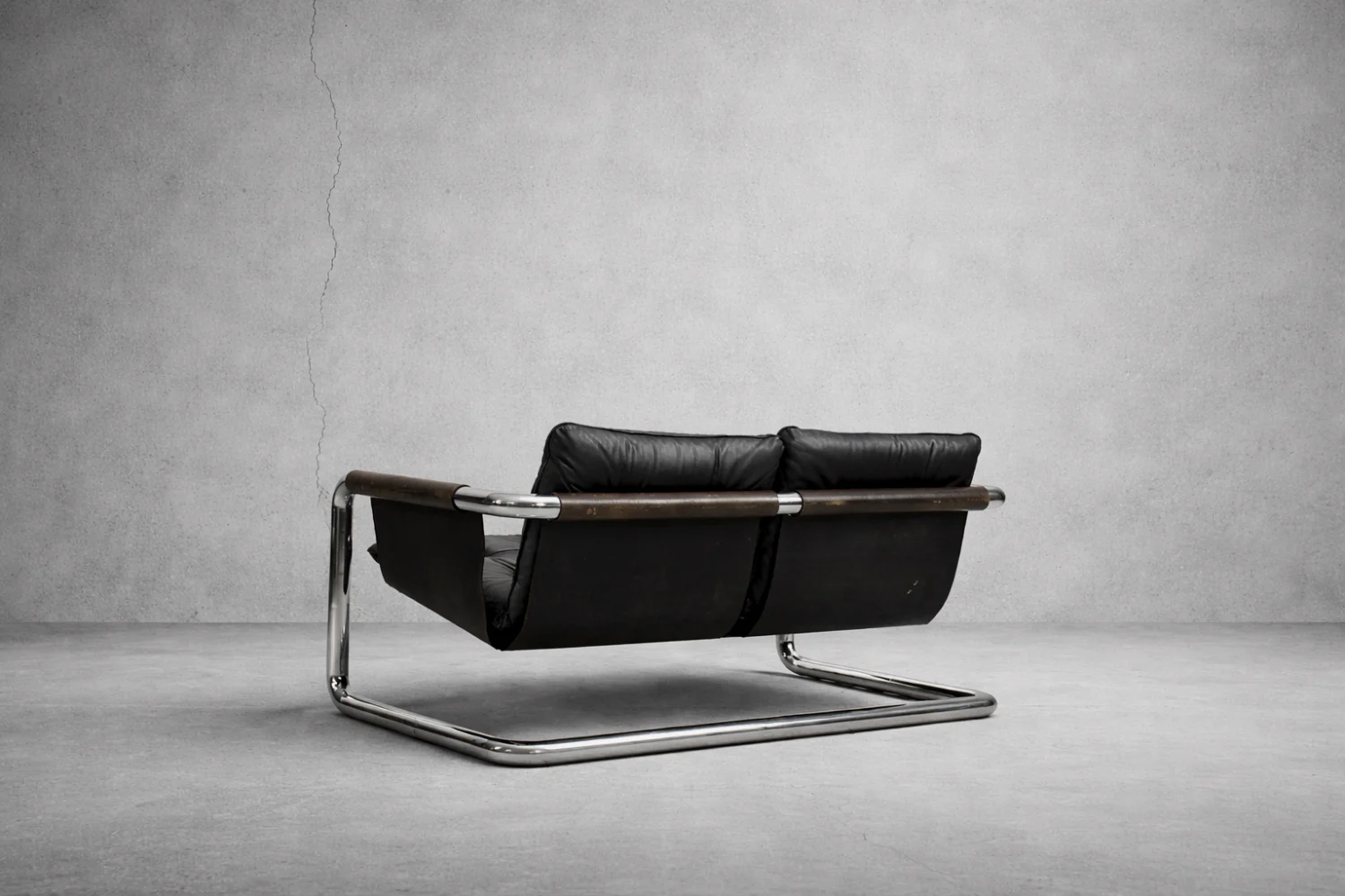 Brutalist leather sofa, 1950s