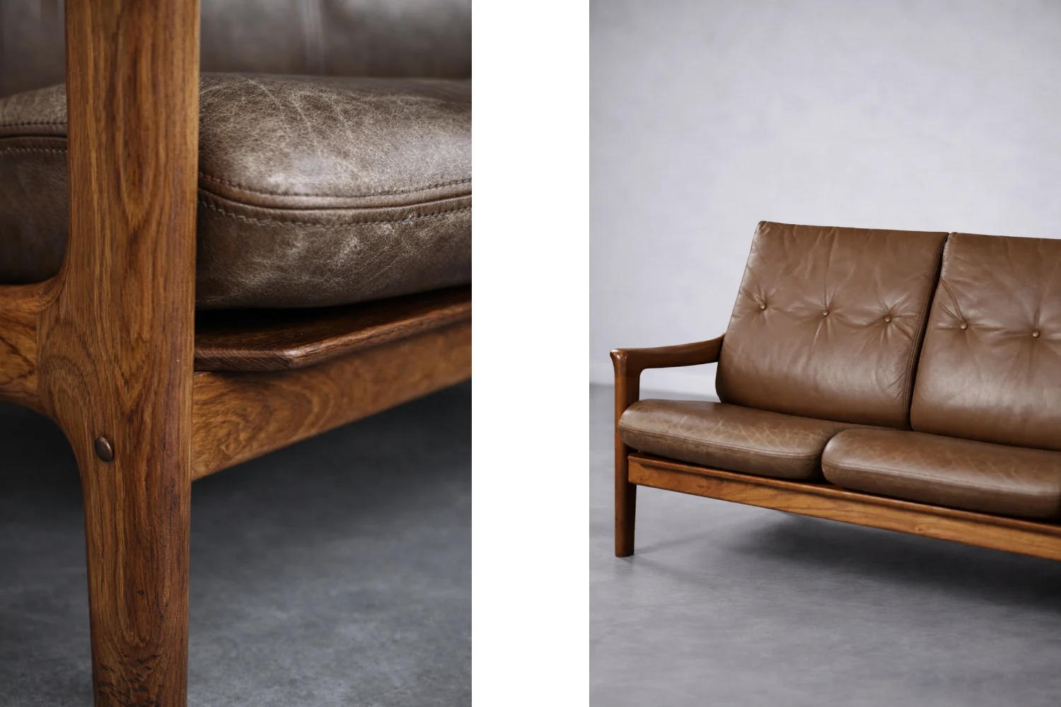 Skórzana sofa trzyosobowa, proj. Georg Thams dla A/S Vejen Polstermøbelfabrik, Dania, lata 60