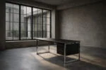 Minimalist oak desk with chrome base, Denmark, 1970s