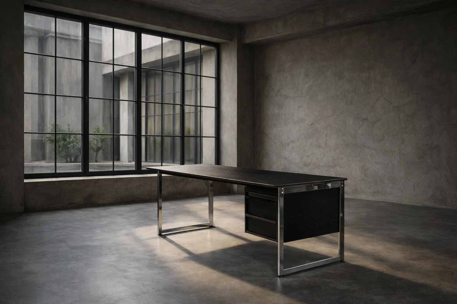 Minimalist oak desk with chrome base, Denmark, 1970s