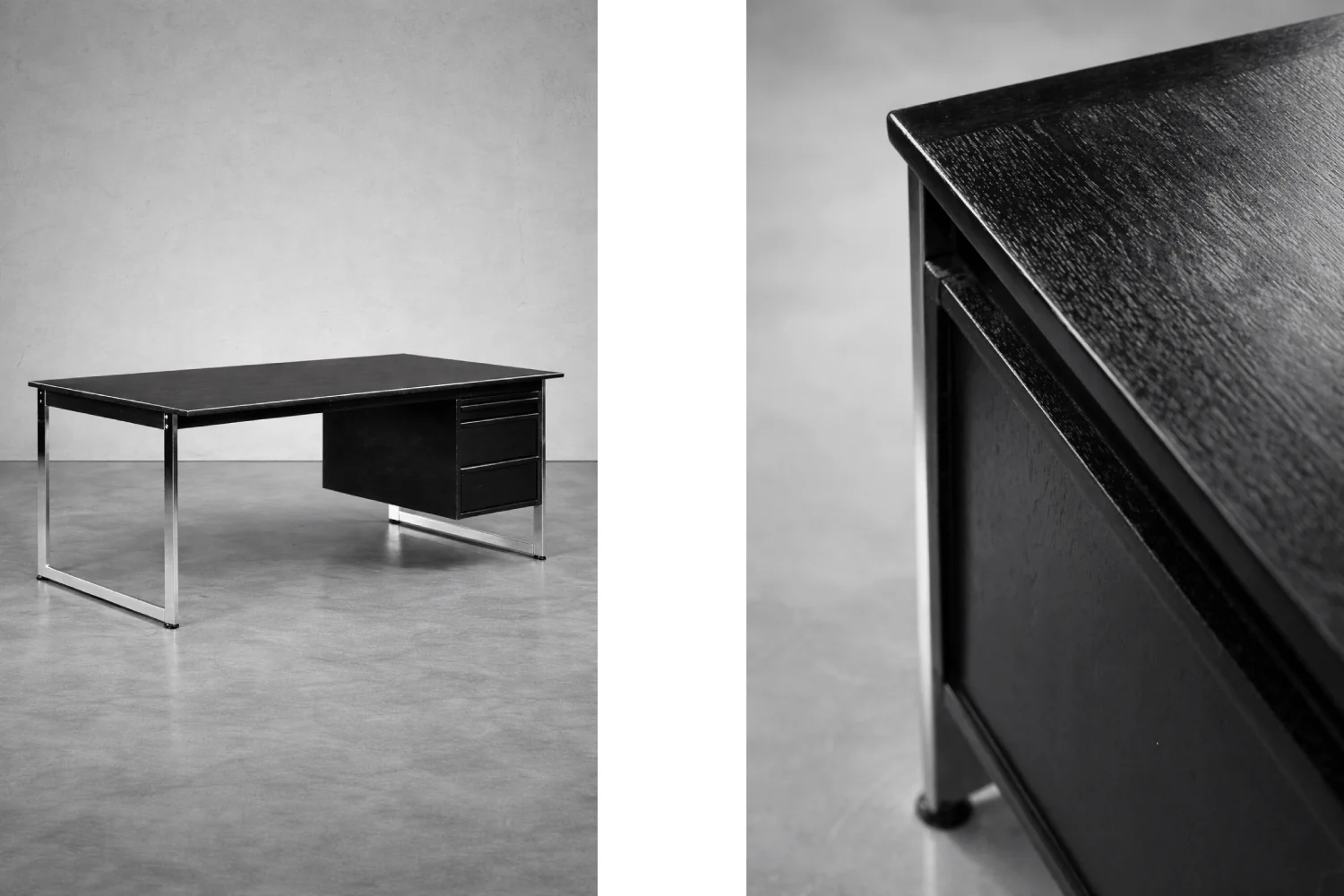 Minimalist oak desk with chrome base, Denmark, 1970s