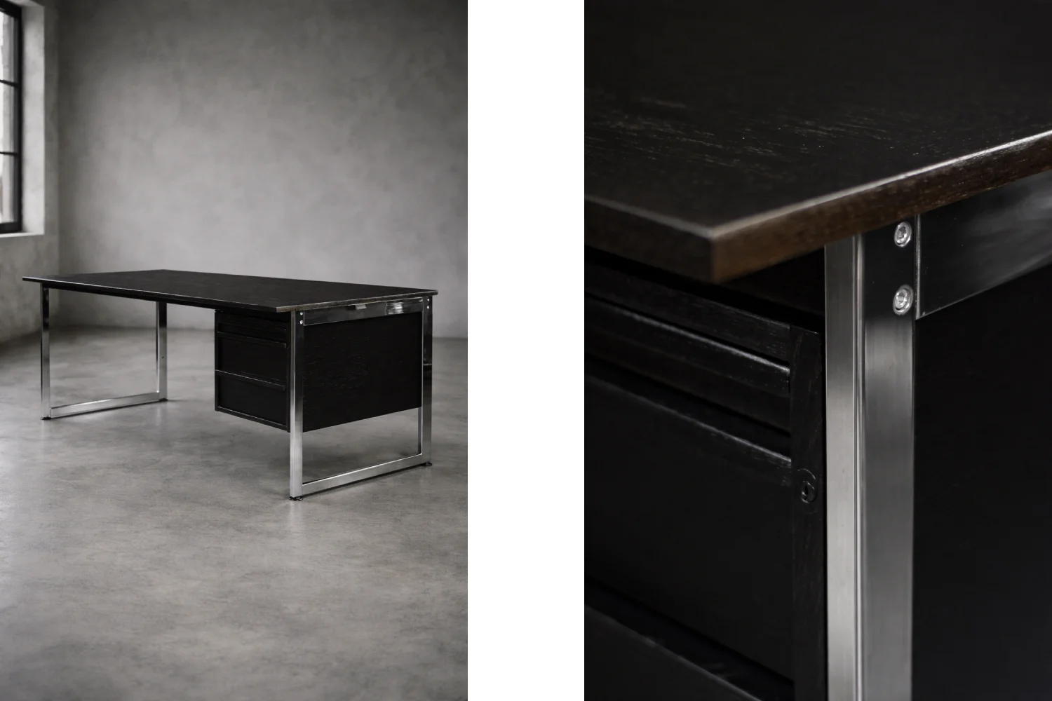 Minimalist oak desk with chrome base, Denmark, 1970s