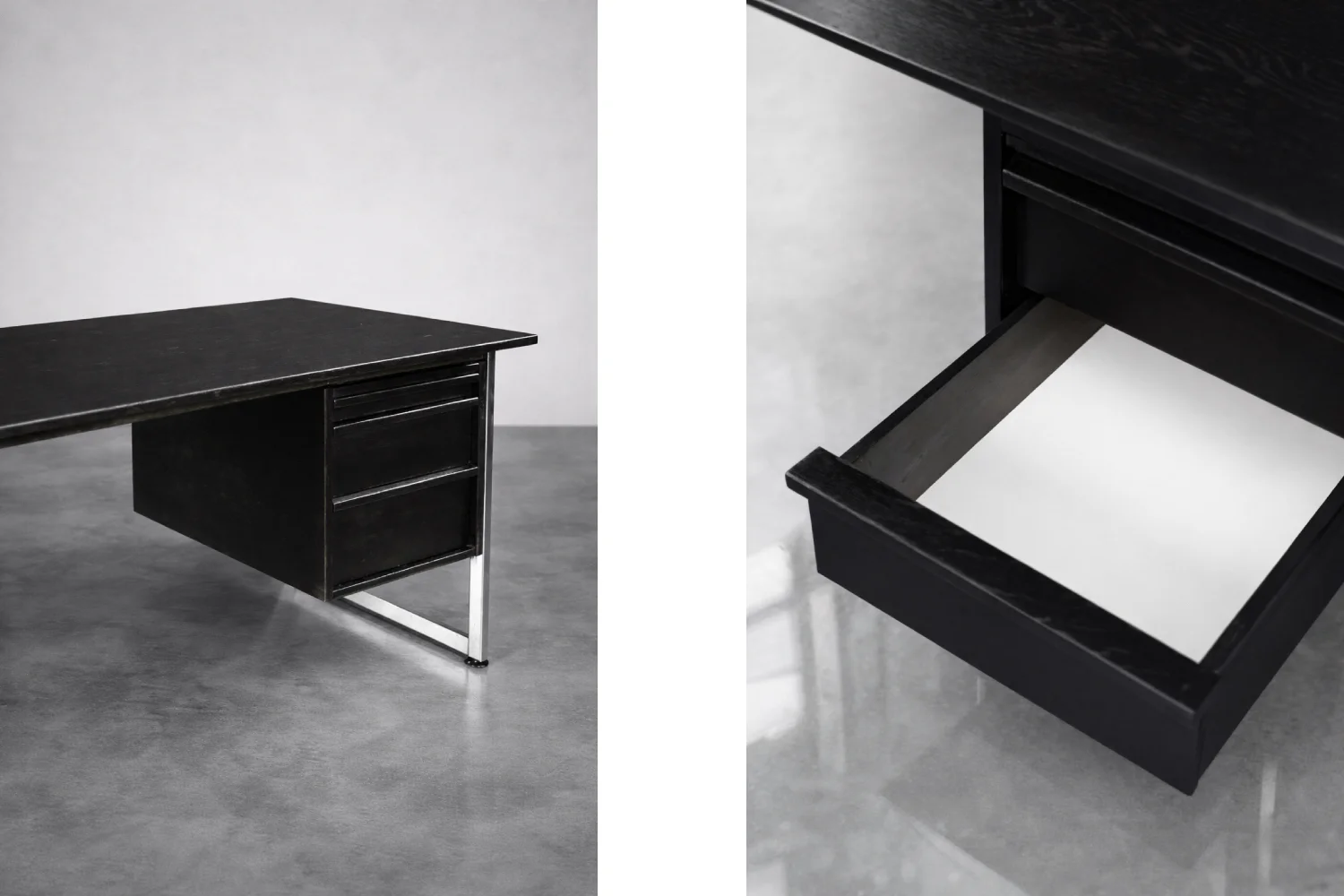 Minimalist oak desk with chrome base, Denmark, 1970s