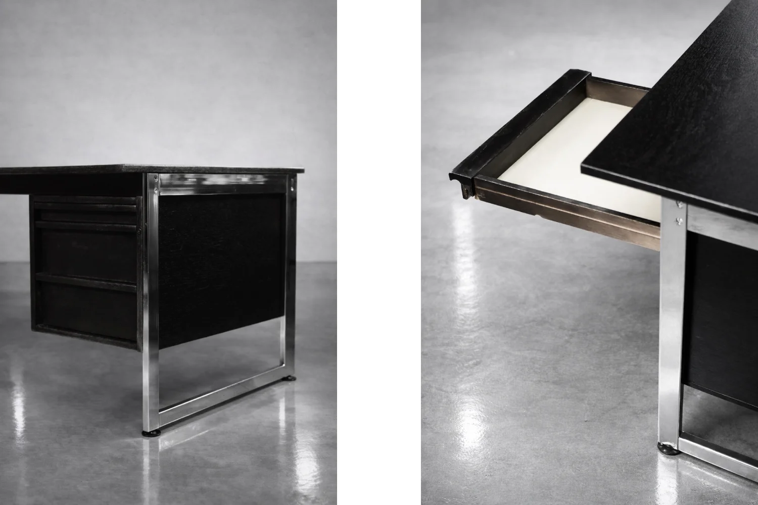 Minimalist oak desk with chrome base, Denmark, 1970s