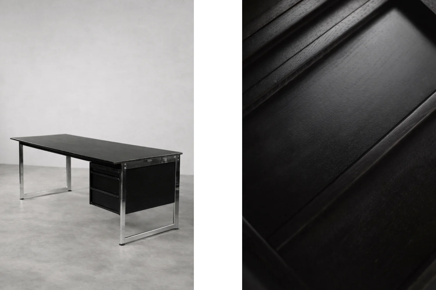 Minimalist oak desk with chrome base, Denmark, 1970s