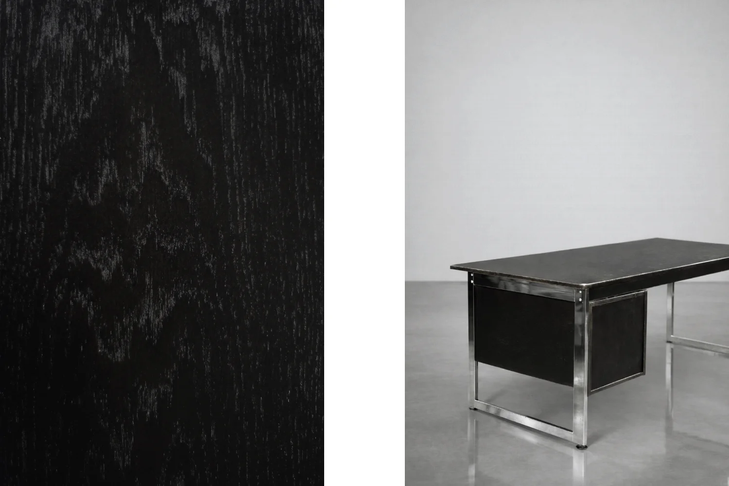 Minimalist oak desk with chrome base, Denmark, 1970s