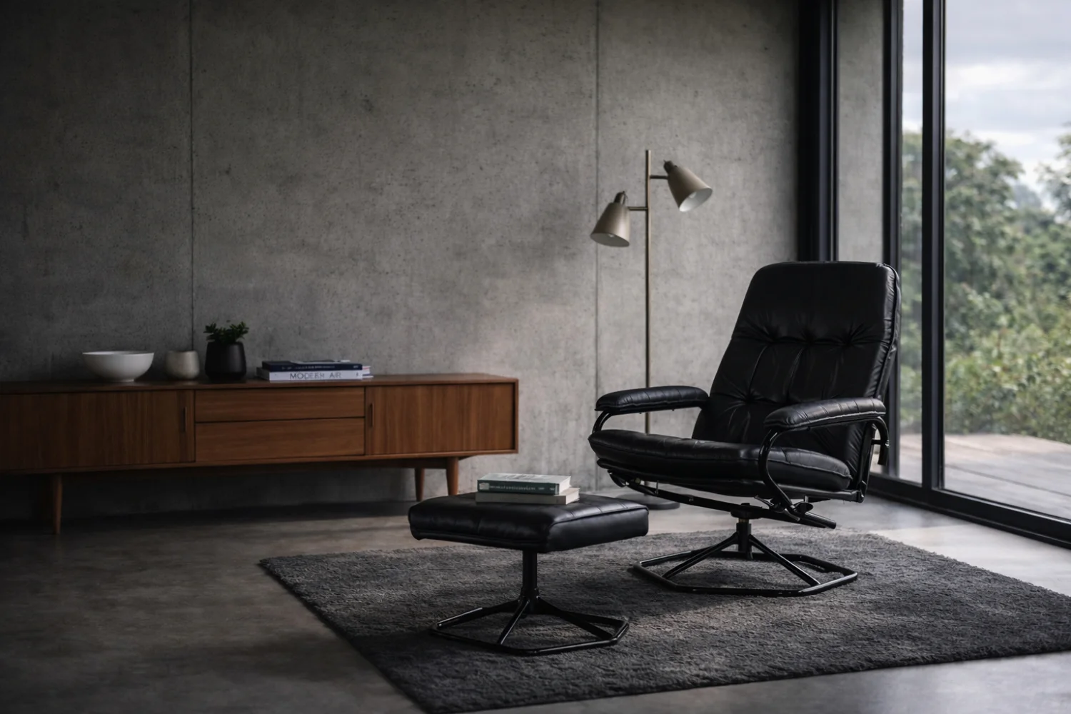 Modernist swivel armchair with footstool, Unico, Denmark, 1970s