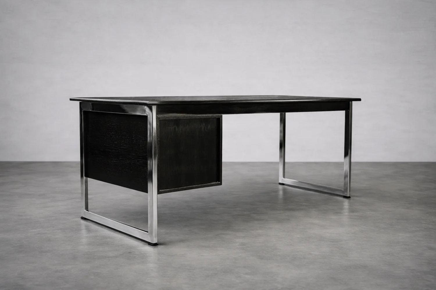 Minimalist oak desk with chrome base, Denmark, 1970s