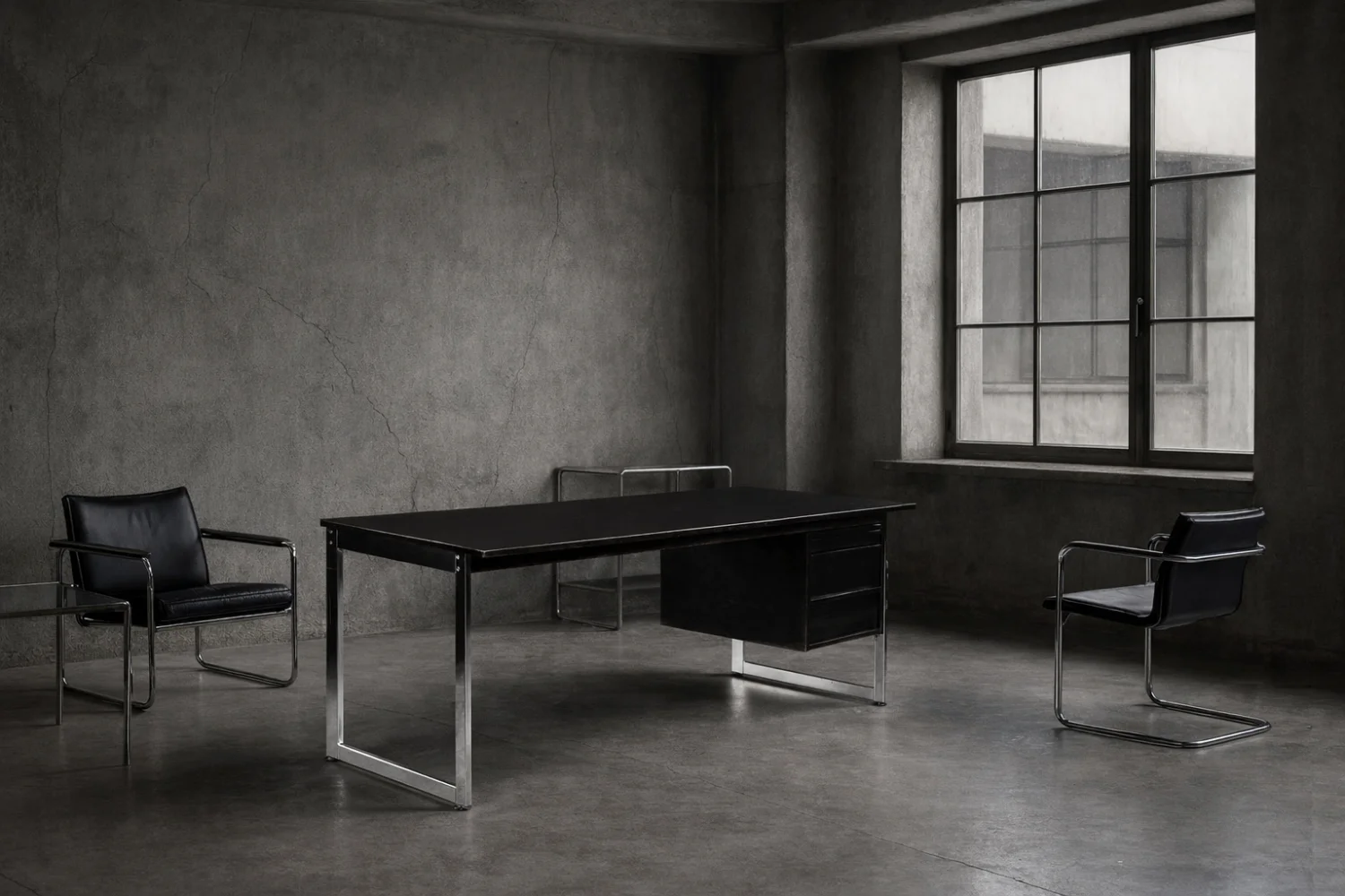 Minimalist oak desk with chrome base, Denmark, 1970s