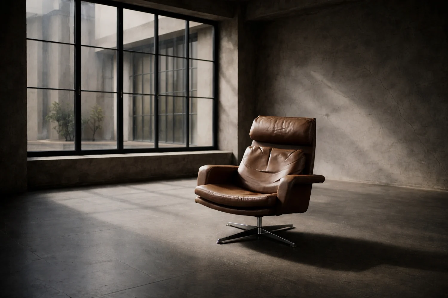 Leather swivel armchair with footstool, Denmark, 1970s