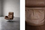 Leather swivel armchair with footstool, Denmark, 1970s