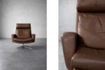 Leather swivel armchair with footstool, Denmark, 1970s
