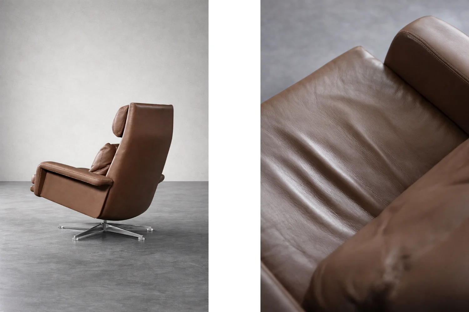 Leather swivel armchair with footstool, Denmark, 1970s