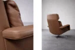 Leather swivel armchair with footstool, Denmark, 1970s