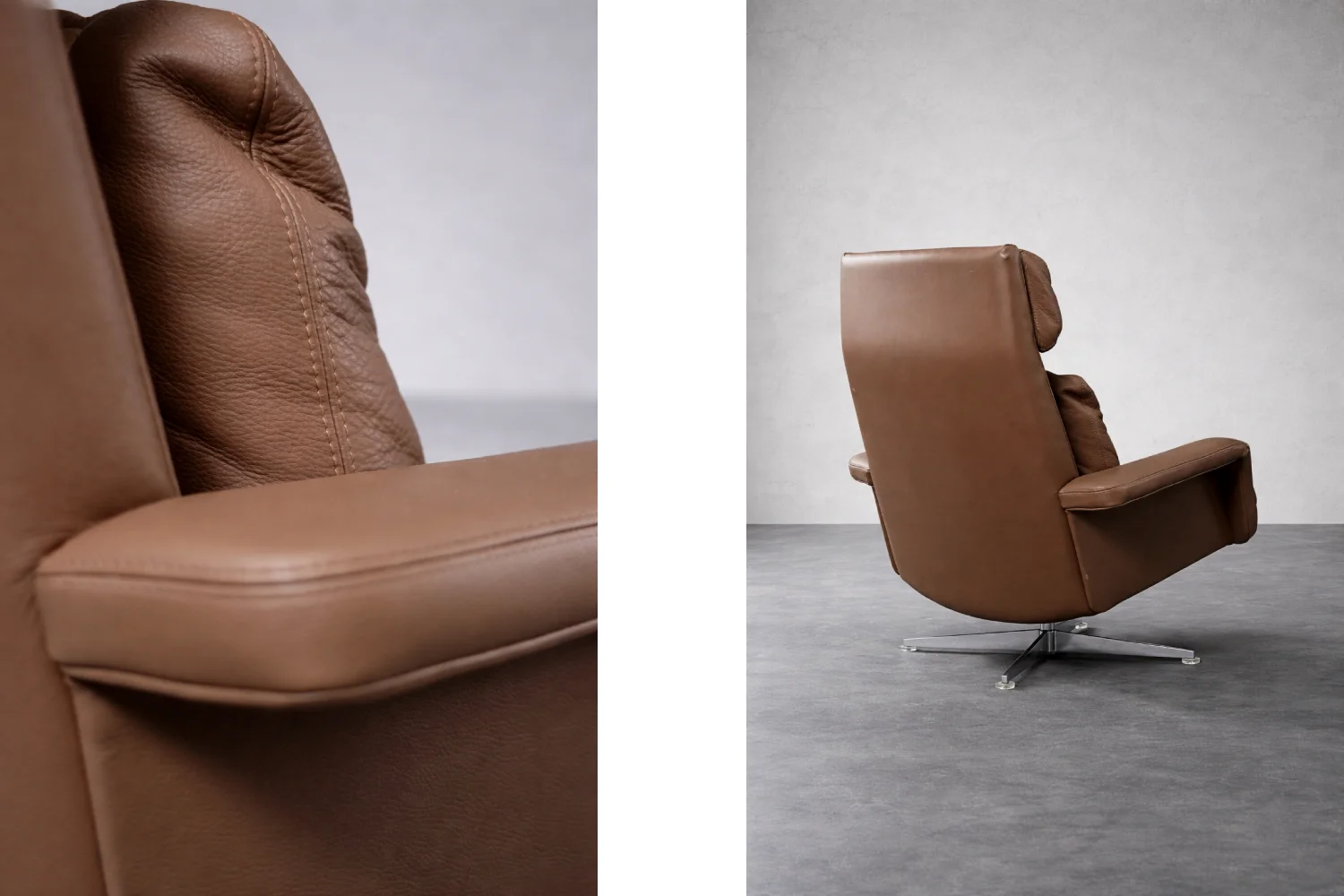 Leather swivel armchair with footstool, Denmark, 1970s