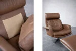Leather swivel armchair with footstool, Denmark, 1970s