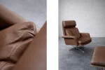 Leather swivel armchair with footstool, Denmark, 1970s