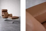 Leather swivel armchair with footstool, Denmark, 1970s