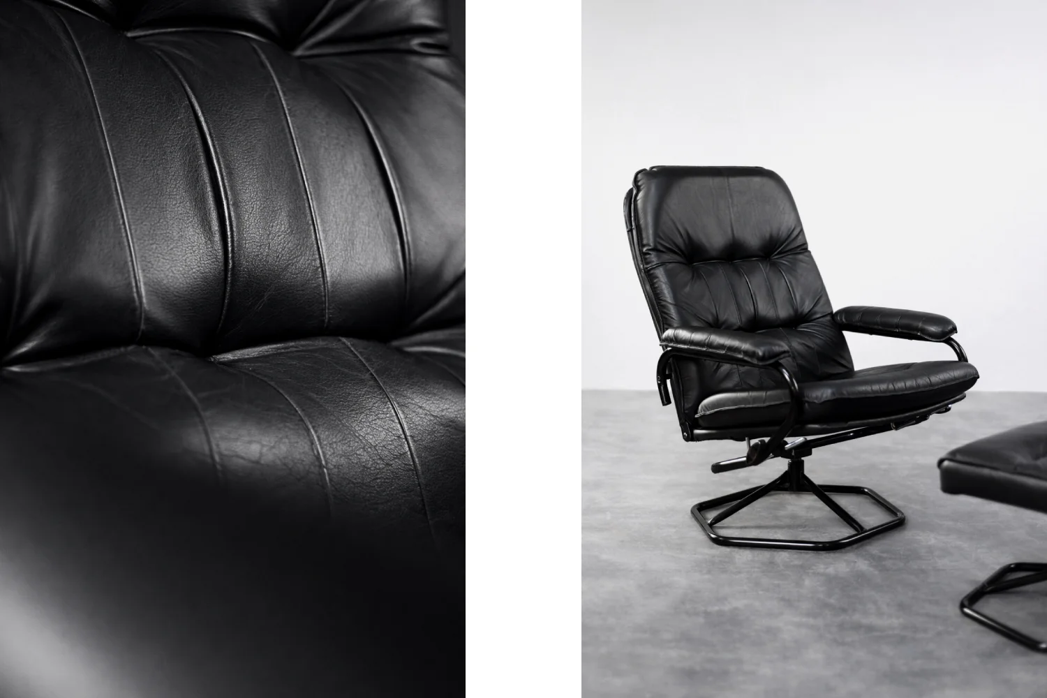 Modernist swivel armchair with footstool, Unico, Denmark, 1970s
