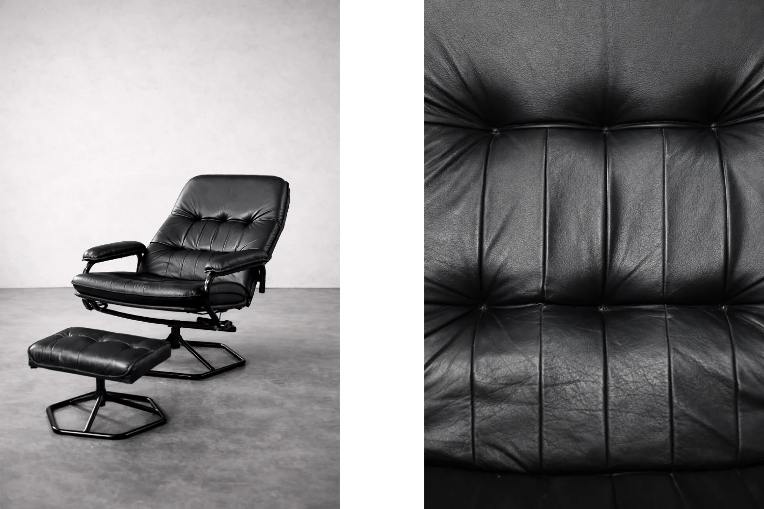 Modernist swivel armchair with footstool, Unico, Denmark, 1970s