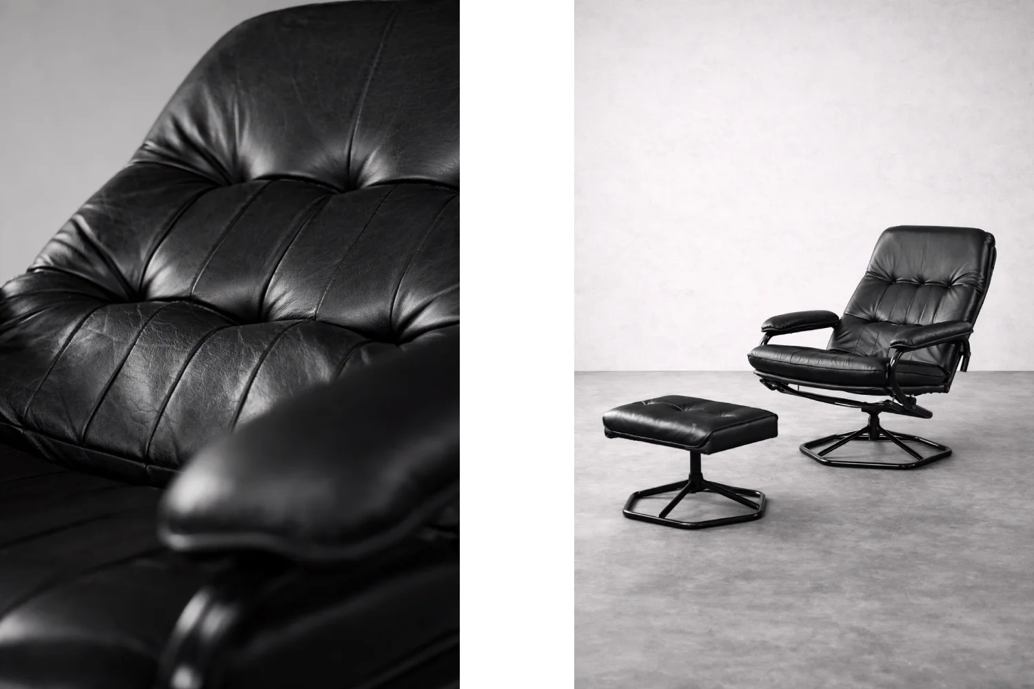 Modernist swivel armchair with footstool, Unico, Denmark, 1970s