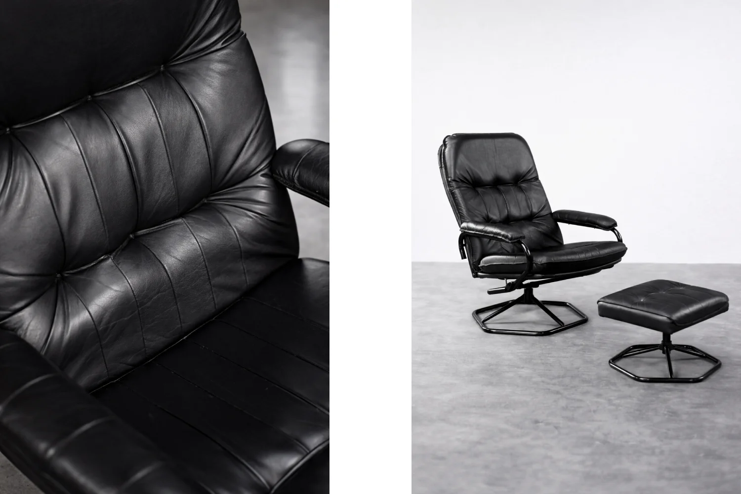 Modernist swivel armchair with footstool, Unico, Denmark, 1970s