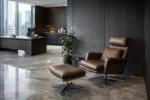 Leather swivel armchair with footstool, Denmark, 1970s