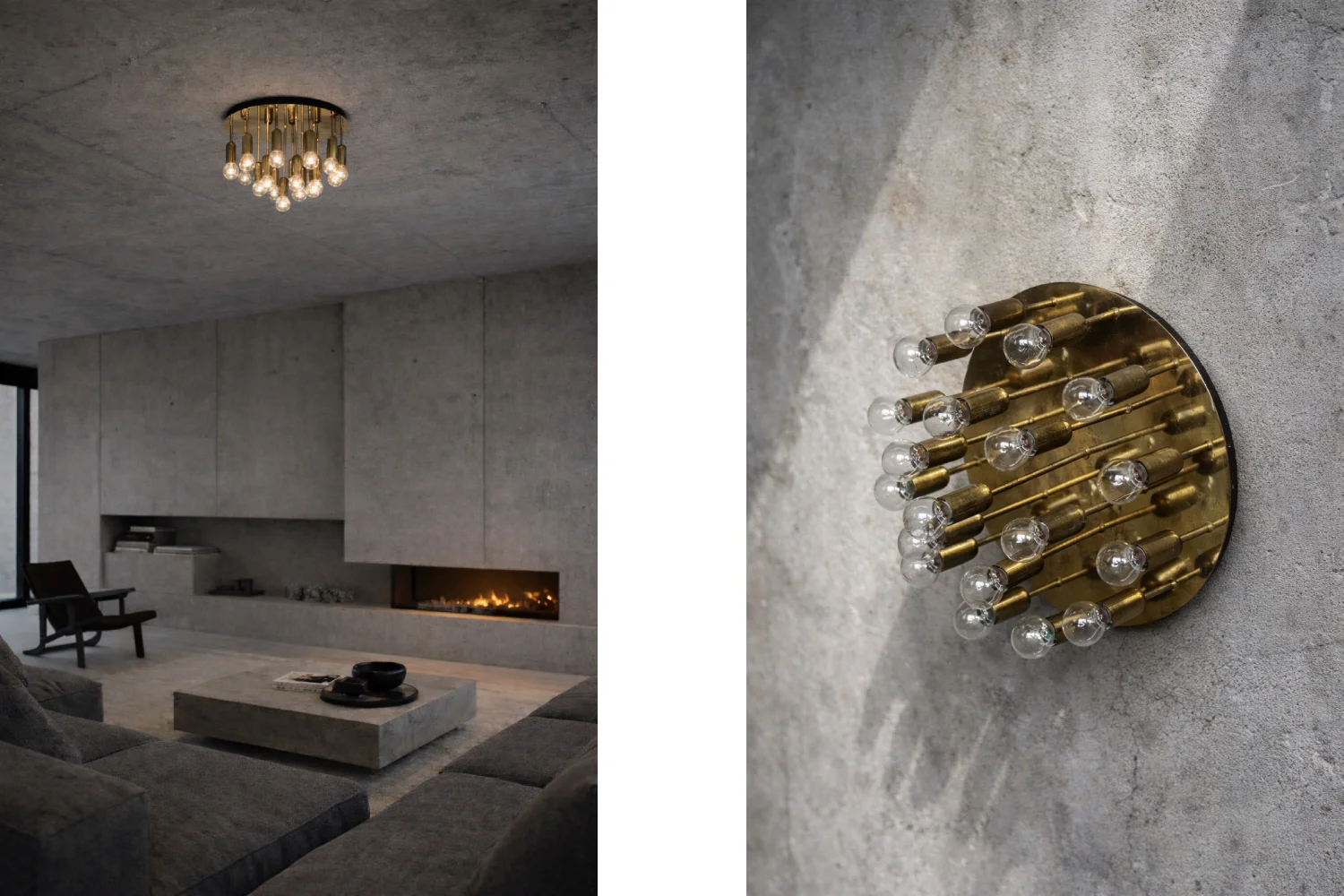 Brass flush-mount ceiling light / wall sconce, Cosack Leuchten, Germany, 1960s