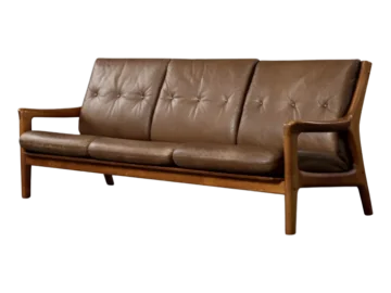 Skórzana sofa trzyosobowa, proj. Georg Thams dla A/S Vejen Polstermøbelfabrik, Dania, lata 60