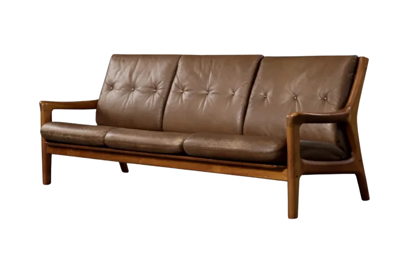 Skórzana sofa trzyosobowa, proj. Georg Thams dla A/S Vejen Polstermøbelfabrik, Dania, lata 60