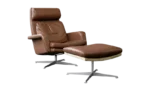 Leather swivel armchair with footstool, Denmark, 1970s