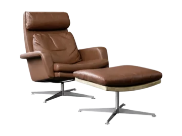 Leather swivel armchair with footstool, Denmark, 1970s