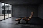 Leather armchair with footstool, Berg Furniture, Denmark, 1970s