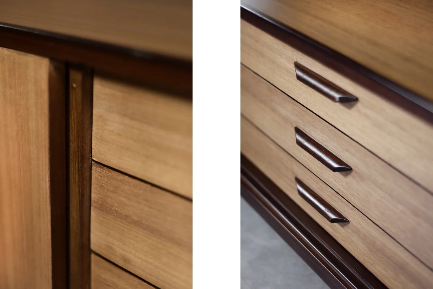 Vintage exotic wood sideboard with drawers, Denmark, 1970s
