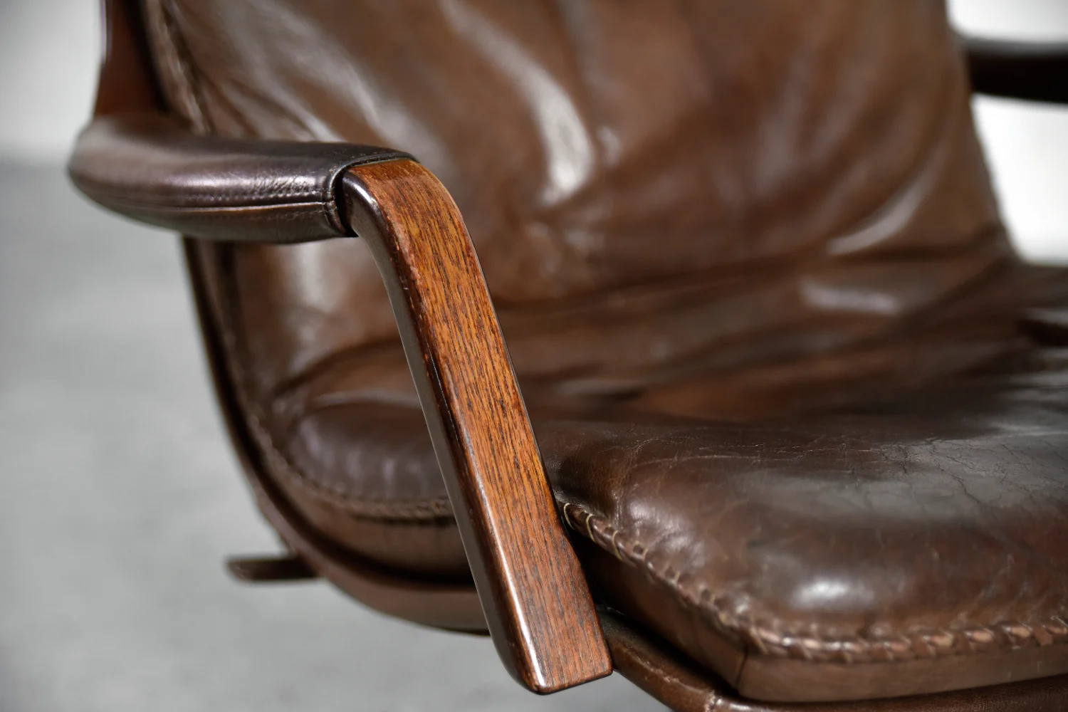 Leather armchair with footstool, Berg Furniture, Denmark, 1970s