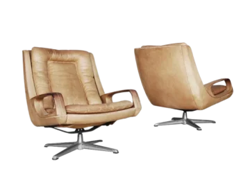 Pair of Leather Swivel Armchairs, Designed by C. Straub, Germany, 1950s