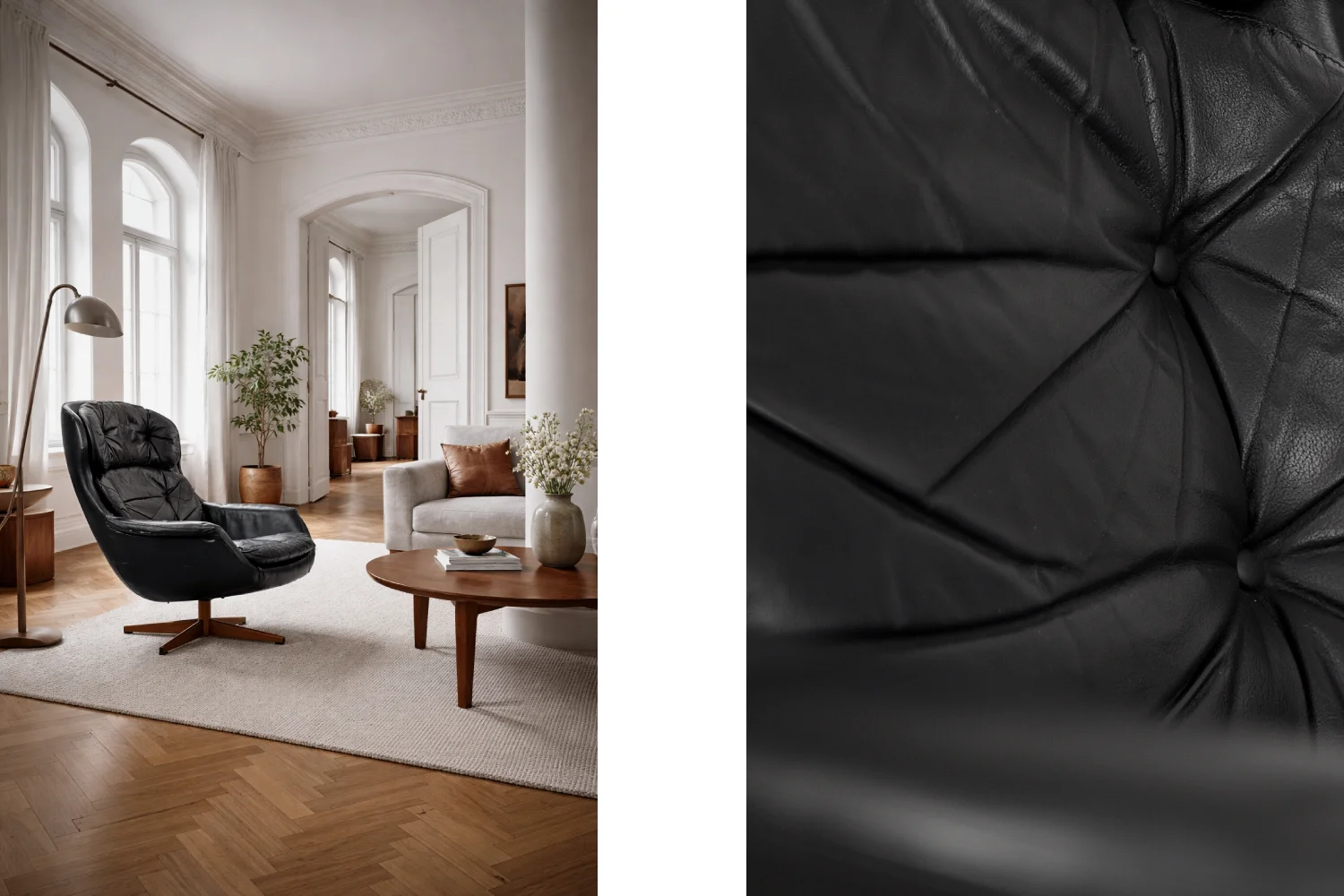 Vintage leather swivel armchair, Selig Imperial, Sweden, 1970s