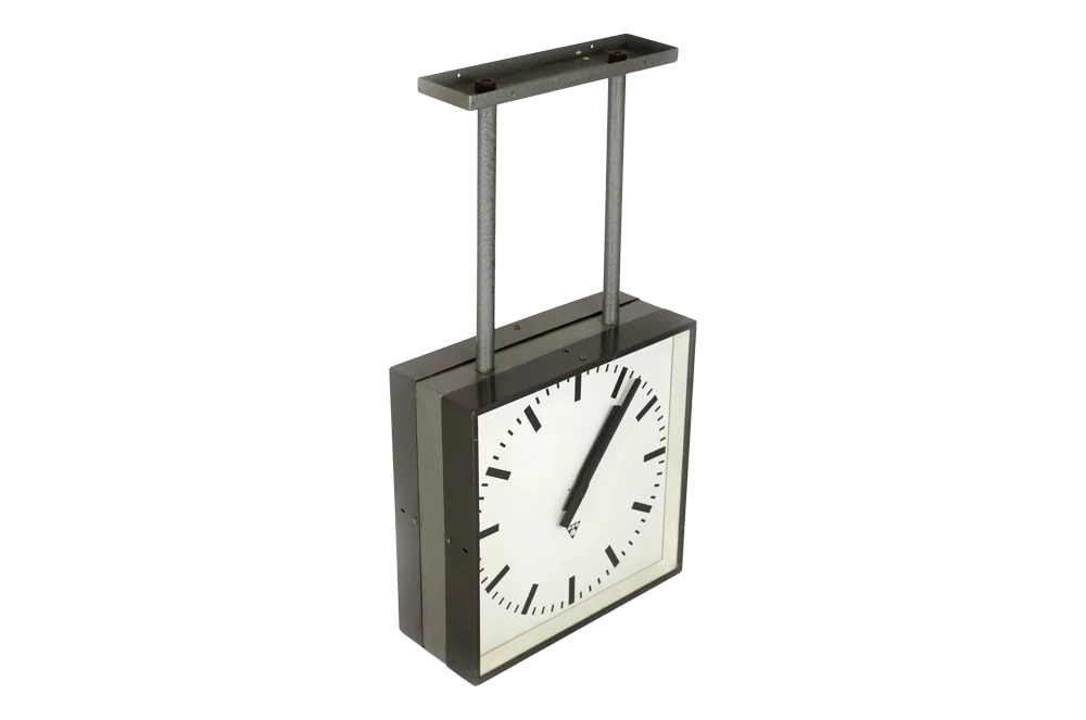 Large double-sided railway clock, factory-made, Pragotron, 1980s